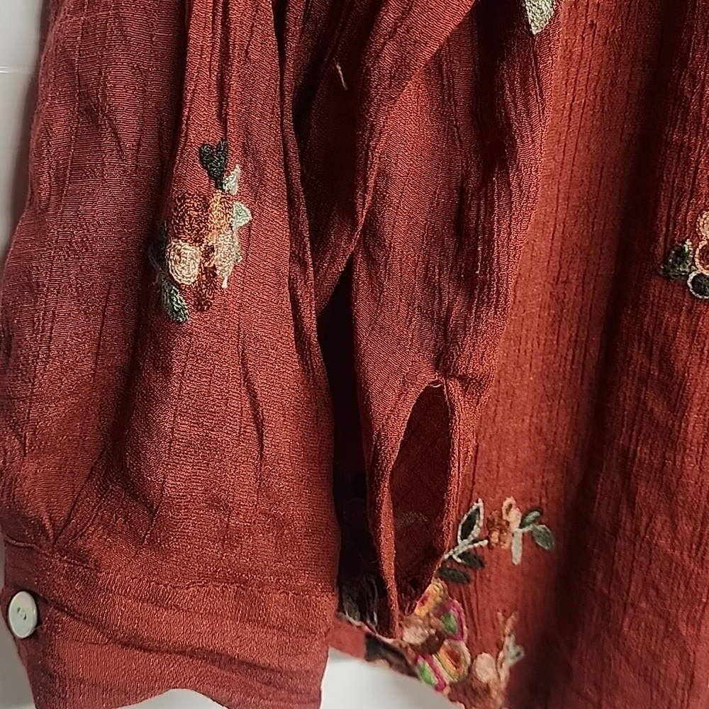 Olive Hill Floral Embroidered Button-Up Bohemian Garedencore Gorgeous XL Blouse - Picture 2 of 11